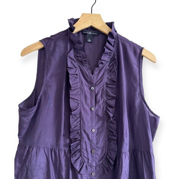 Gap sleeveless blouse with ruffles, Silk/Cotton blend, Size L, Purple - Picture 12 of 12